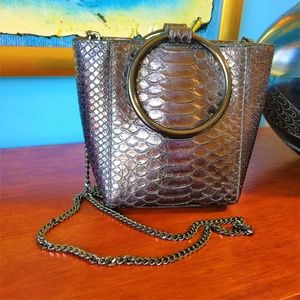 Henri Bendel Metallic Croc Evening Bag with Chain